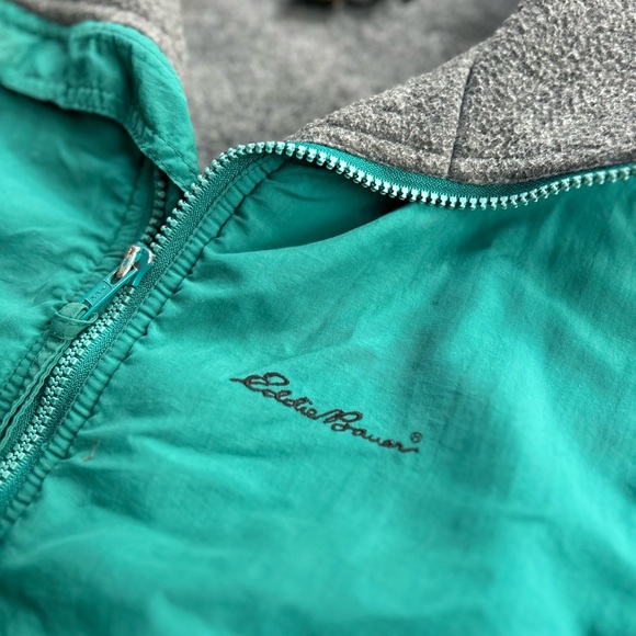 Vintage 80s/90s Eddie Bauer Fleece Lined Zip Up Windfoil Jacket USA Made Size L - Picture 2 of 5